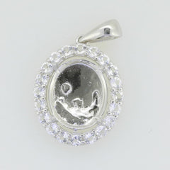 Sterling Silver Semi Mount Pendant Setting Oval OV 12X10mm White Topaz E030P - Syzjewelry