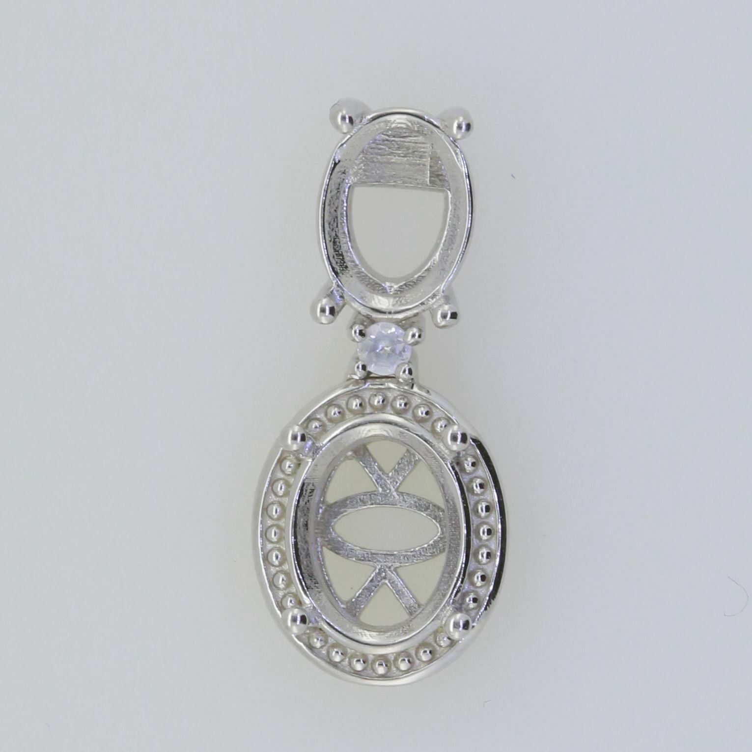 Sterling Silver Semi Mount Pendant Setting Oval OV 9X7mm White Topaz - Syzjewelry