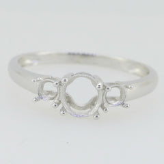 Sterling Silver Semi Mount Ring Setting Oval OV 7X5mm RD 3.5mm 3 Stone - Syzjewelry