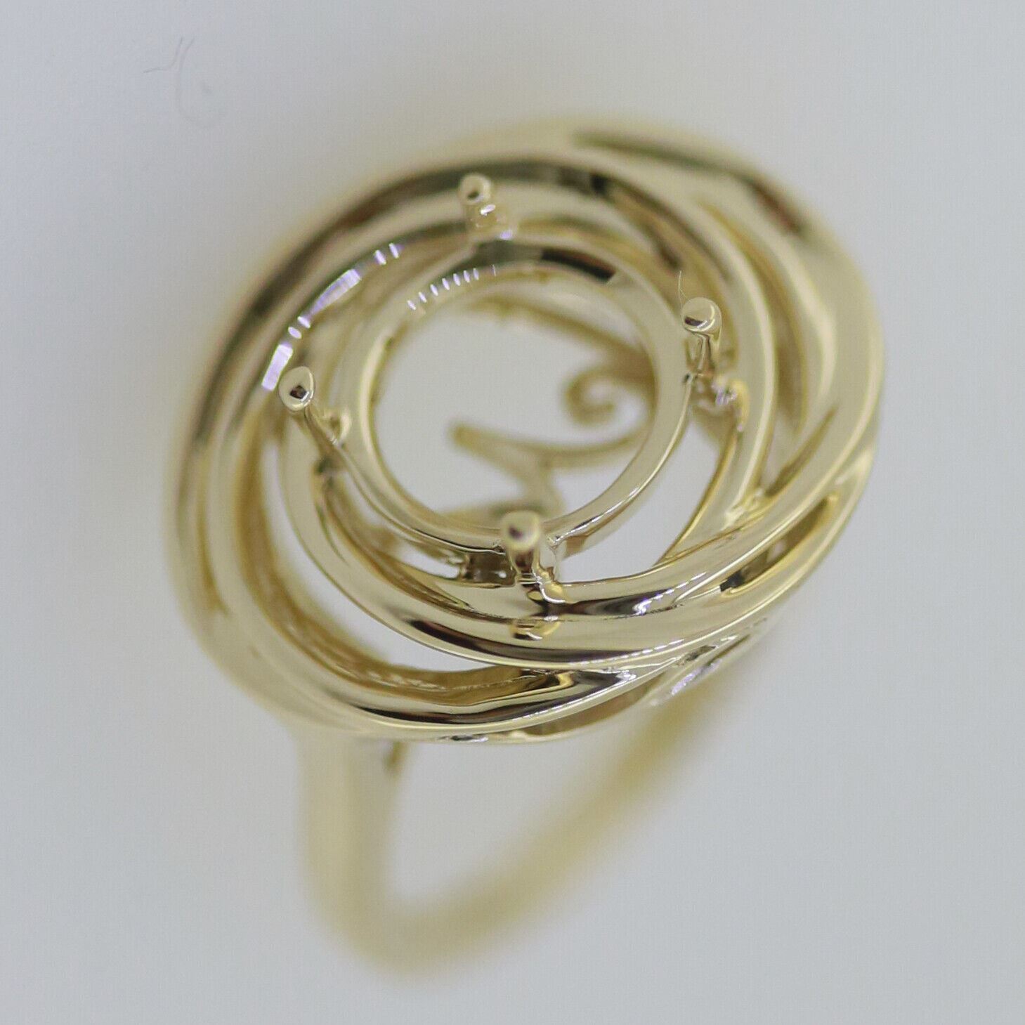 14K Yellow Gold Semi Mount Ring Setting Round RD 9x9mm Modern design Swirl Ring - Syzjewelry