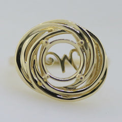 14K Yellow Gold Semi Mount Ring Setting Round RD 9x9mm Modern design Swirl Ring - Syzjewelry