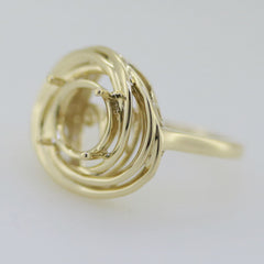 14K Yellow Gold Semi Mount Ring Setting Round RD 9x9mm Modern design Swirl Ring - Syzjewelry