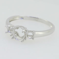 14K White Gold Semi Mount Ring Setting Oval OV 7X5mm RD 3.5mm 3 Stones - Syzjewelry