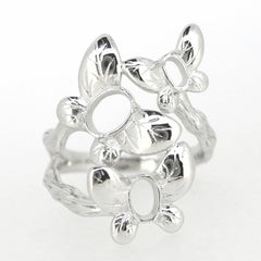 Floral 14K White Gold Semi Mount Ring Setting OV 7X5mm 6x4mm 5x3mm Cabochon - Syzjewelry