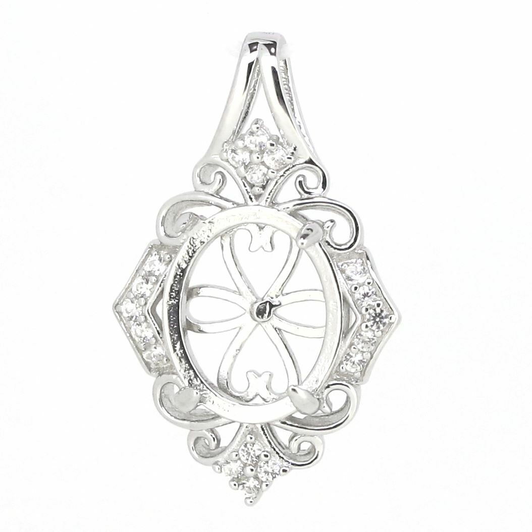 14K White Gold Semi Mount Pendant Setting Oval OV 12x10mm DK20073P14KW - Syzjewelry