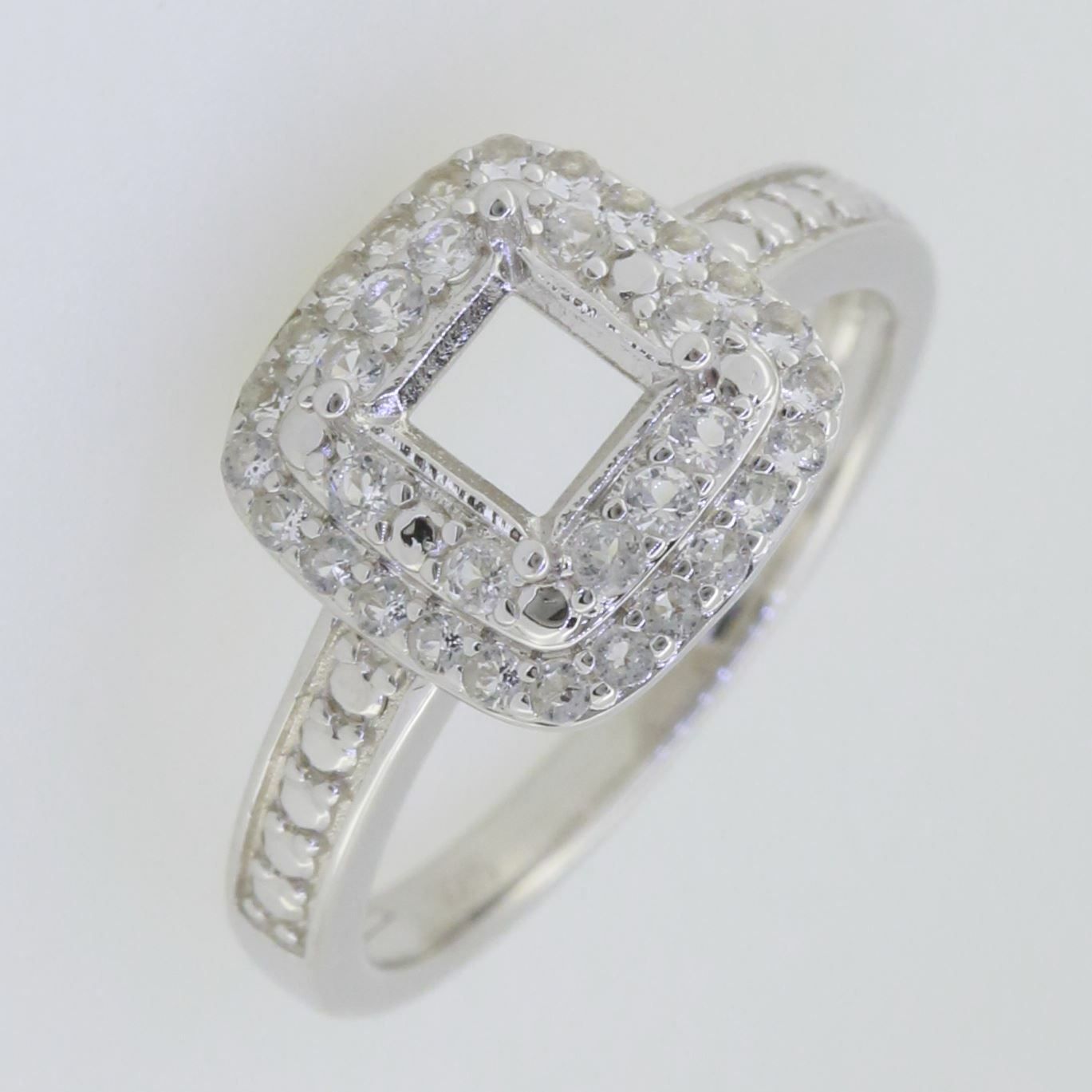 Sterling Silver Semi Mount Ring Setting Princess SQ 5X5mm White Topaz - Syzjewelry