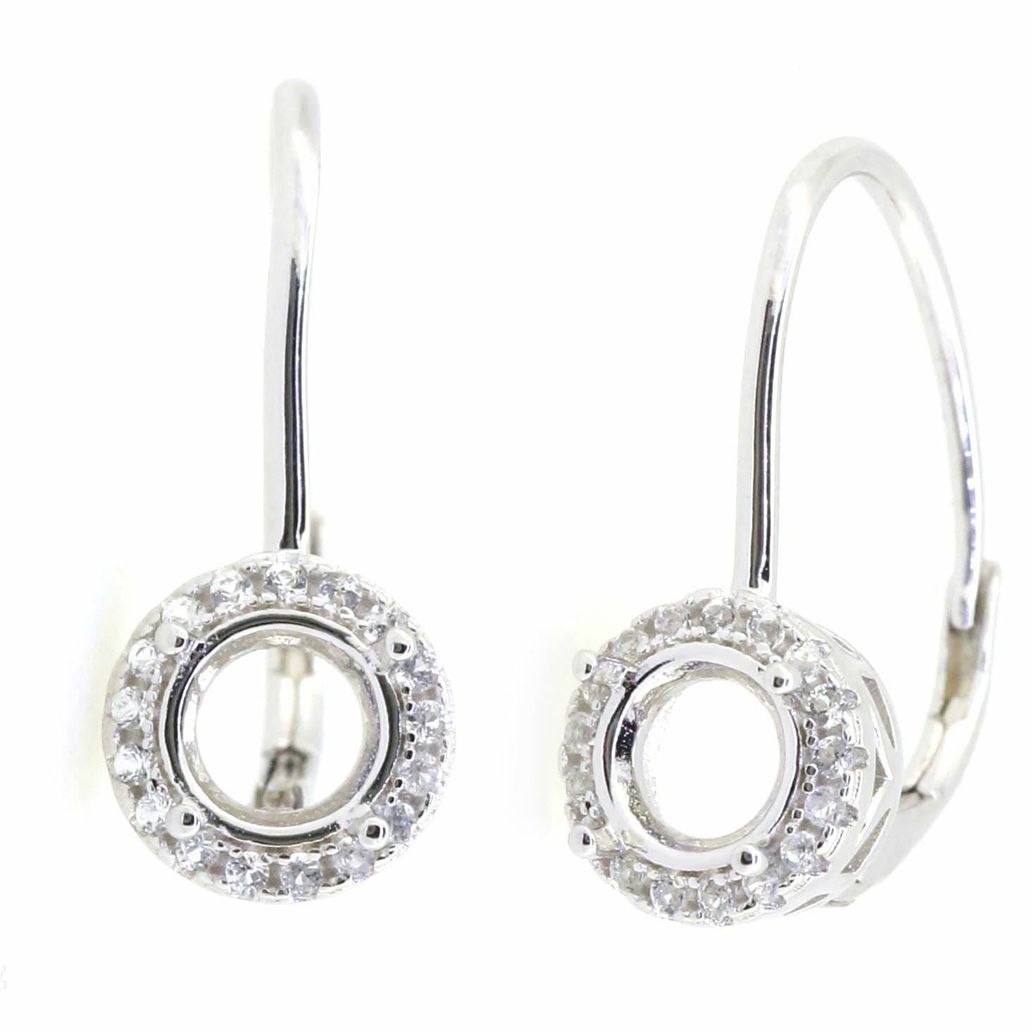 Sterling Silver Semi Mount Earrings Setting Round RD 6x6mm White Topaz PJ - Syzjewelry