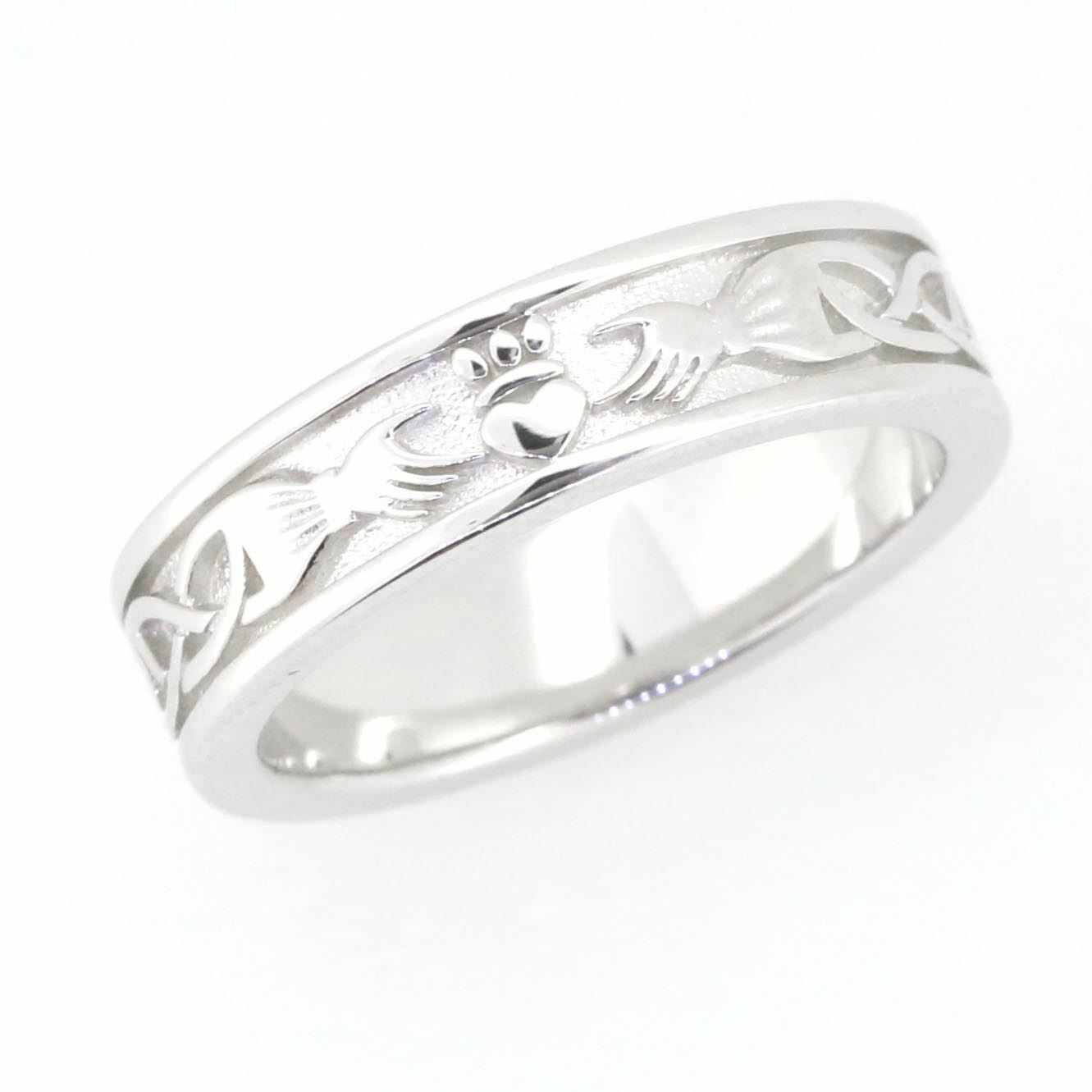 14K White Gold 5 mm Claddagh Band Celtic Knot Ring - Syzjewelry