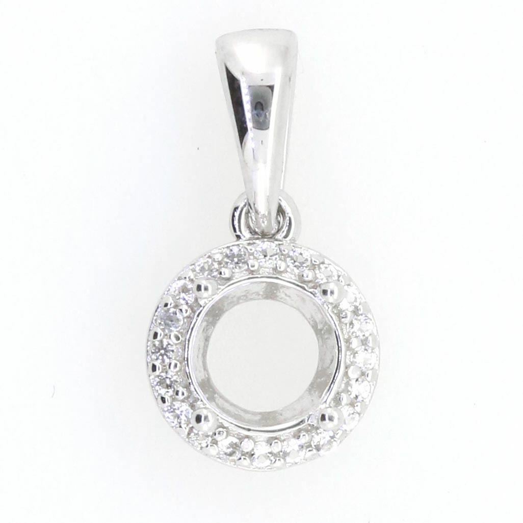 14K White Gold Semi Mount Pendant Setting Round RD 6x6mm - Syzjewelry