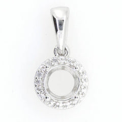 14K White Gold Semi Mount Pendant Setting Round RD 6x6mm - Syzjewelry