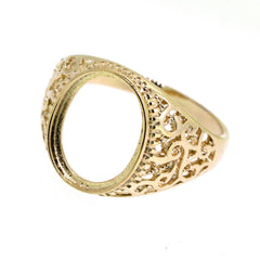 14K Yellow Gold Semi Mount Ring Setting Oval OV 13x9mm Cabochon Size 12 - Syzjewelry