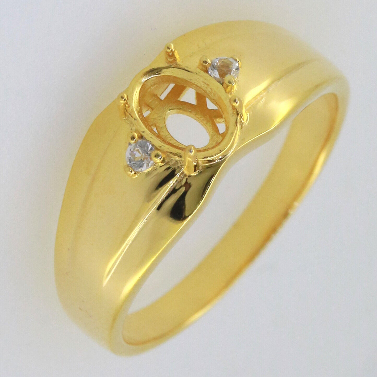 Yellow Gold Plated Men's Sterling Silver Semi Mount Ring Setting Oval OV 8X6 - Syzjewelry