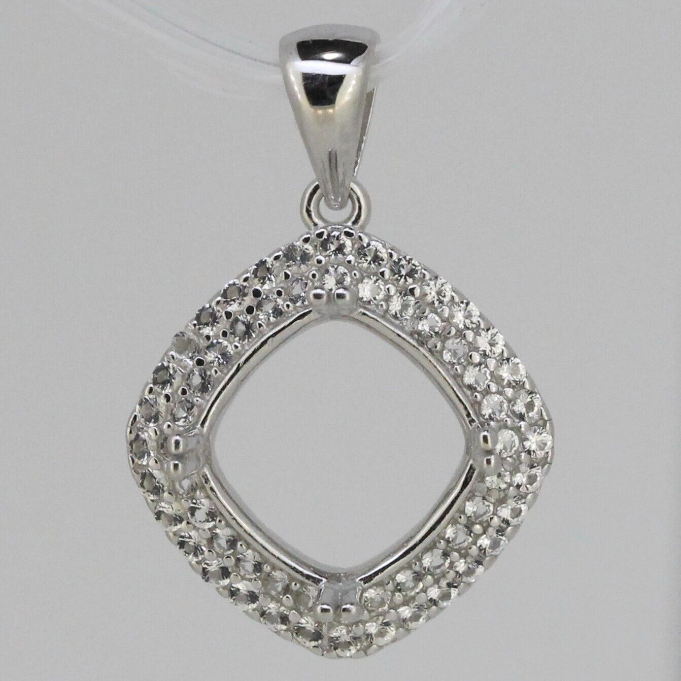 Sterling Silver Semi Mount Pendant Setting Cushion Cu 8x8mm Double Halo Topaz So - Syzjewelry