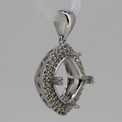 Sterling Silver Semi Mount Pendant Setting Cushion Cu 8x8mm Double Halo Topaz So - Syzjewelry