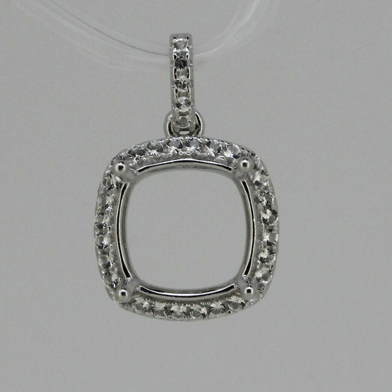 Sterling Silver Semi Mount Pendant Setting Cushion Cu 8x8mm W/ White Topaz - Syzjewelry