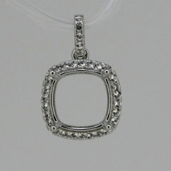 Sterling Silver Semi Mount Pendant Setting Cushion Cu 8x8mm W/ White Topaz - Syzjewelry