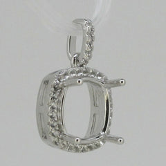 Sterling Silver Semi Mount Pendant Setting Cushion Cu 8x8mm W/ White Topaz - Syzjewelry