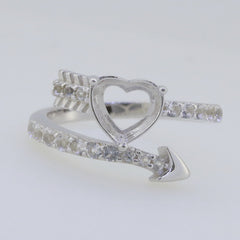 Sterling Silver Semi Mount Ring Setting Heart HT 8x8mm White Topaz - Syzjewelry