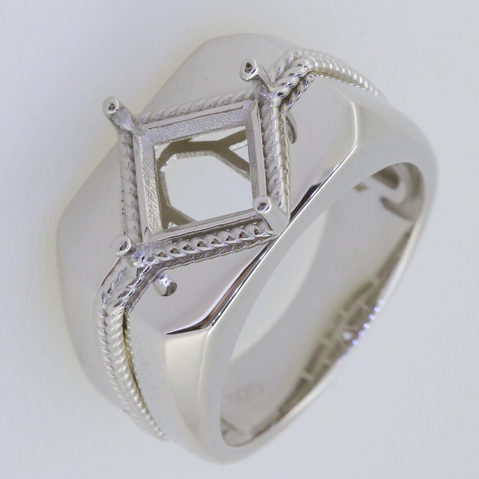 Men's Sterling Silver Semi Mount Ring Setting Princess SQ 7X7mm White - Syzjewelry