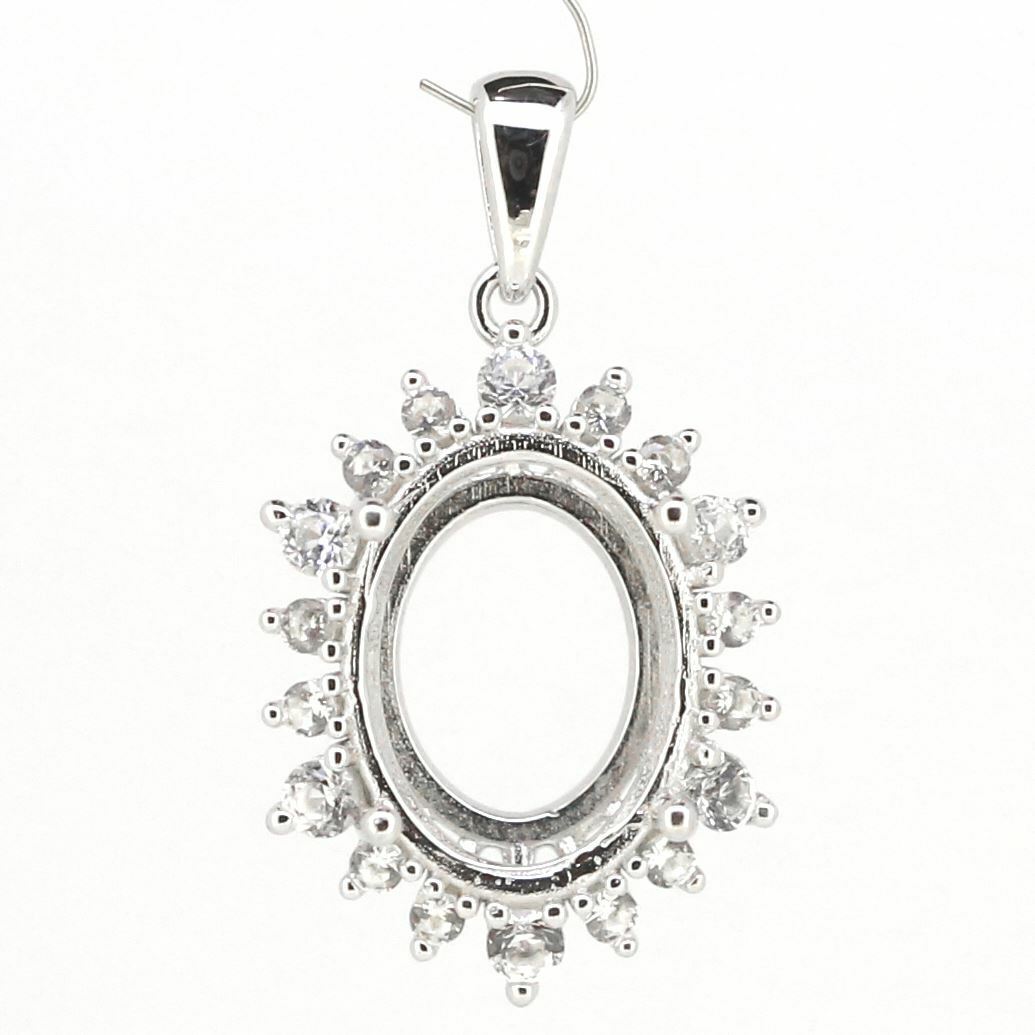 14K White Gold Semi Mount Pendant Setting Oval OV 15X11mm Solid - Syzjewelry