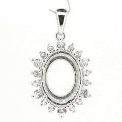 14K White Gold Semi Mount Pendant Setting Oval OV 15X11mm Solid - Syzjewelry