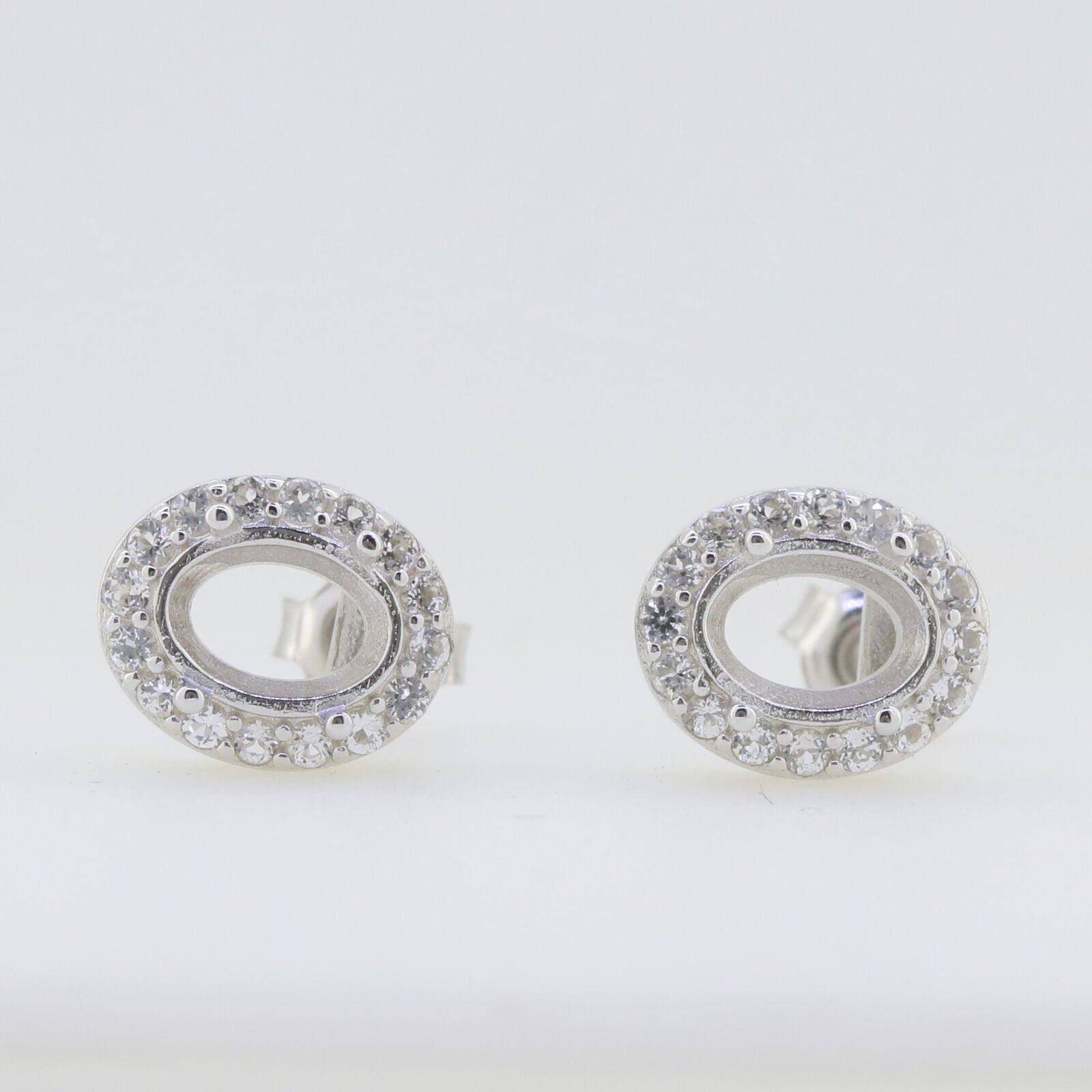 Sterling Silver Semi Mount Earrings Setting Oval OV 8X6mm White Topaz PJC430 - Syzjewelry