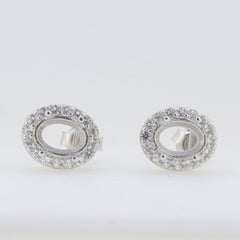 Sterling Silver Semi Mount Earrings Setting Oval OV 8X6mm White Topaz PJC430 - Syzjewelry