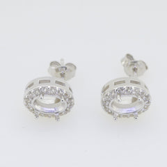 Sterling Silver Semi Mount Earrings Setting Oval OV 8X6mm White Topaz PJC430 - Syzjewelry