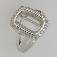 Sterling Silver Semi Mount Ring Setting Cushion CU 14x10mm White Topaz DK212 - Syzjewelry