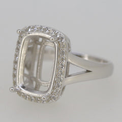 Sterling Silver Semi Mount Ring Setting Cushion CU 14x10mm White Topaz DK212 - Syzjewelry