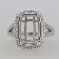 Sterling Silver Semi Mount Ring Setting Cushion CU 14x10mm White Topaz DK212 - Syzjewelry