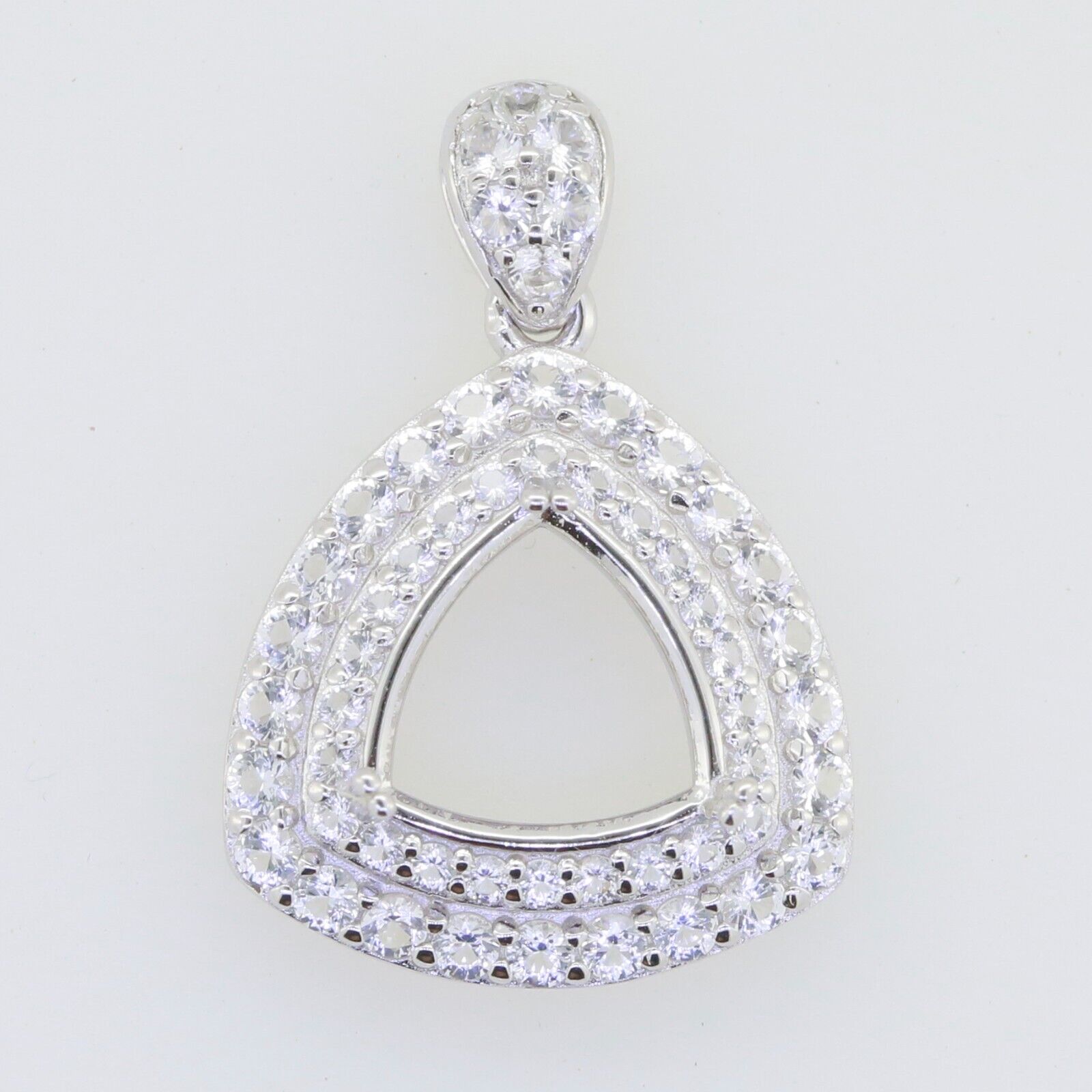 Sterling Silver Semi Mount Pendant Setting Trillion Tri 11x11mm Halo White Topaz - Syzjewelry