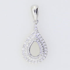 Sterling Silver Semi Mount Pendant Setting PE 7x5mm Halo w/ White Topaz L718P71 - Syzjewelry