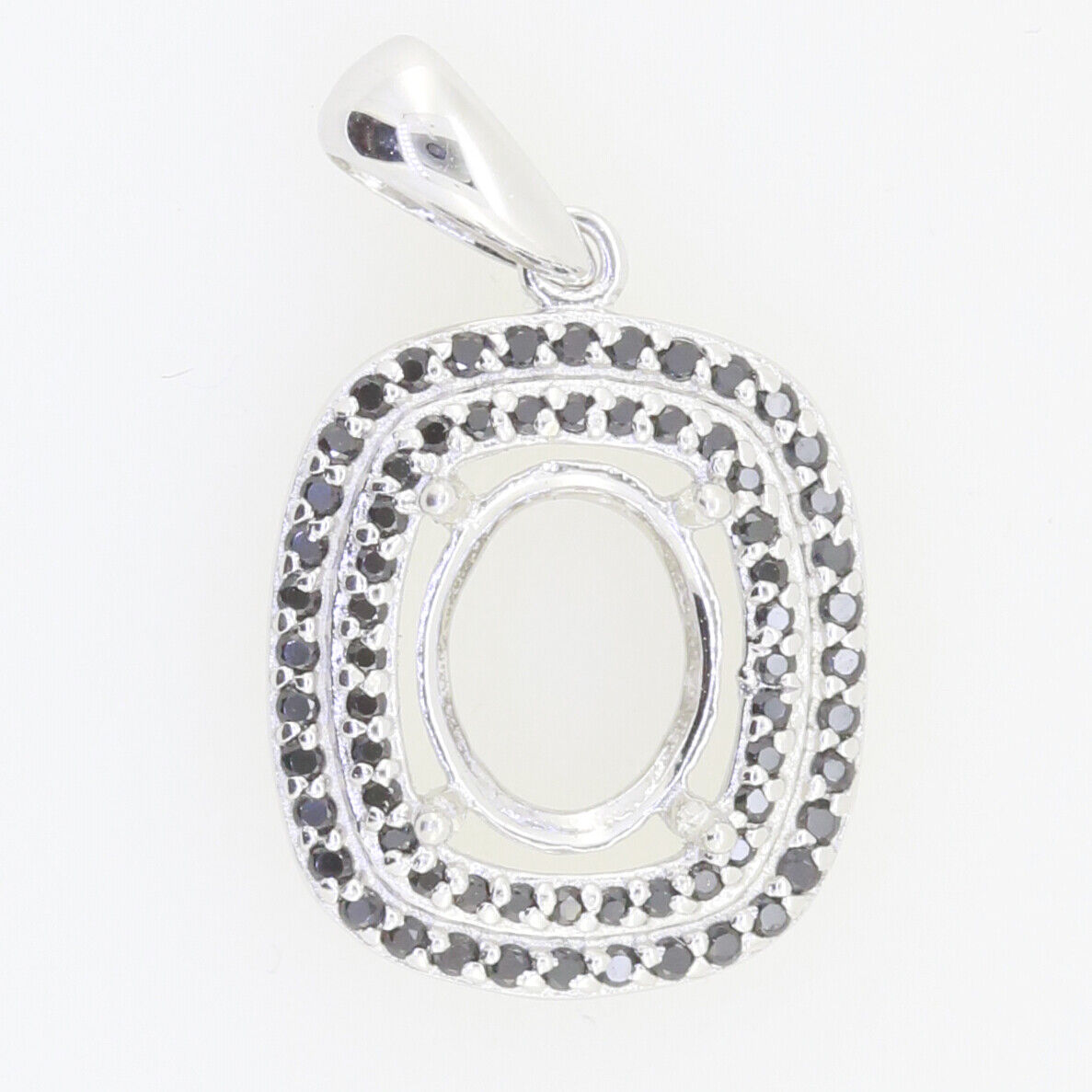 Sterling Silver Semi Mount Pendant Setting Oval OV 9x7mm Black Spinel - Syzjewelry