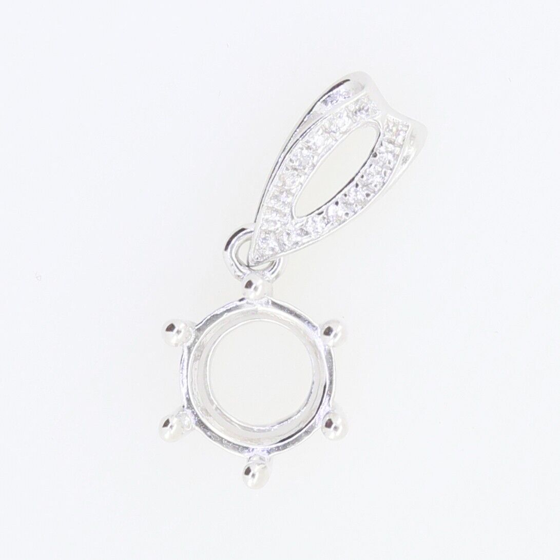 Sterling Silver Semi Mount Pendant Setting Round RD 6x6mm Topaz White Topaz - Syzjewelry