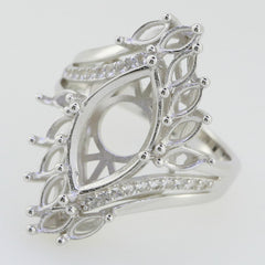 Sterling Silver Semi Mount Ring Setting Marquise MQ 16x8mm 5x2.5mm Cluster - Syzjewelry