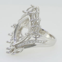 Sterling Silver Semi Mount Ring Setting Marquise MQ 16x8mm 5x2.5mm Cluster - Syzjewelry