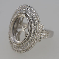 Sterling Silver Semi Ring Setting Oval OV 14x10mm Cabochon White Topaz - Syzjewelry