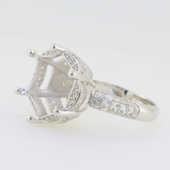 Sterling Silver Semi Mount Ring Setting Round RD 15x15mm white topaz W PJC08 - Syzjewelry