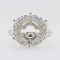 Sterling Silver Semi Mount Ring Setting Round RD 15x15mm white topaz W PJC08 - Syzjewelry