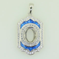 Sterling Silver Semi Mount Pendant Setting Oval OV 11x9mm Blue Spinel - Syzjewelry