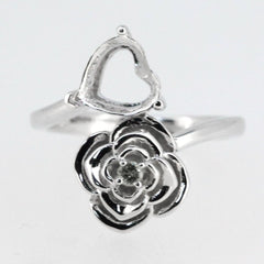 Sterling Silver Semi Mount Ring Setting Heart HT 8x8mm Love Design Whi - Syzjewelry