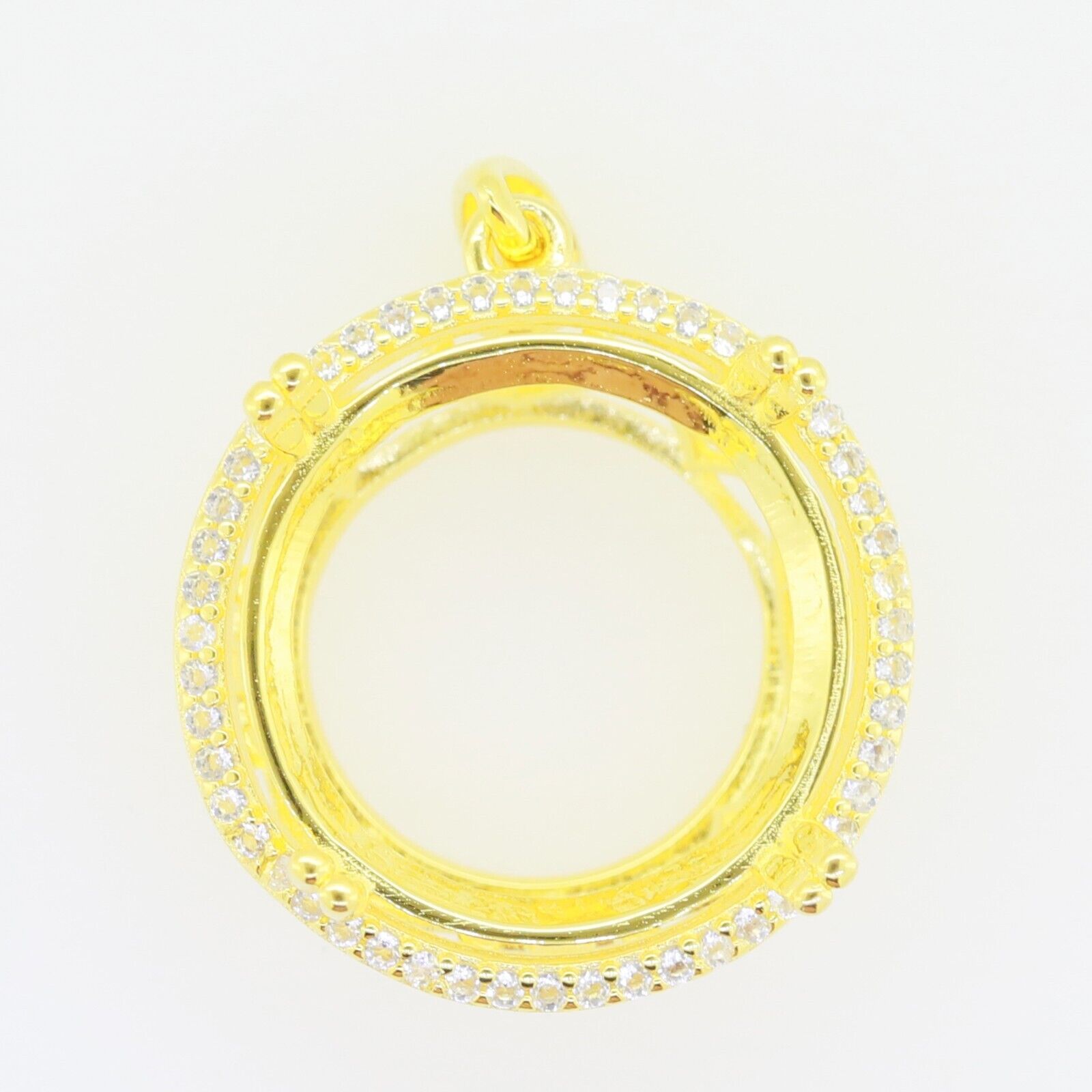 Gold plate Sterling Silver Semi Mount Pendant Setting Round RD 18x18mm - Syzjewelry