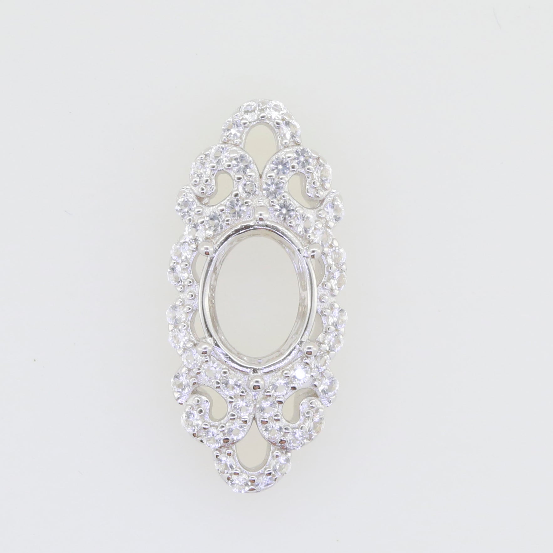 Silver Semi Mount Pendant Setting Oval OV 9X7mm White Topaz - Syzjewelry