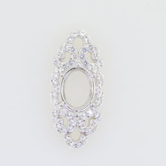 Silver Semi Mount Pendant Setting Oval OV 9X7mm White Topaz - Syzjewelry