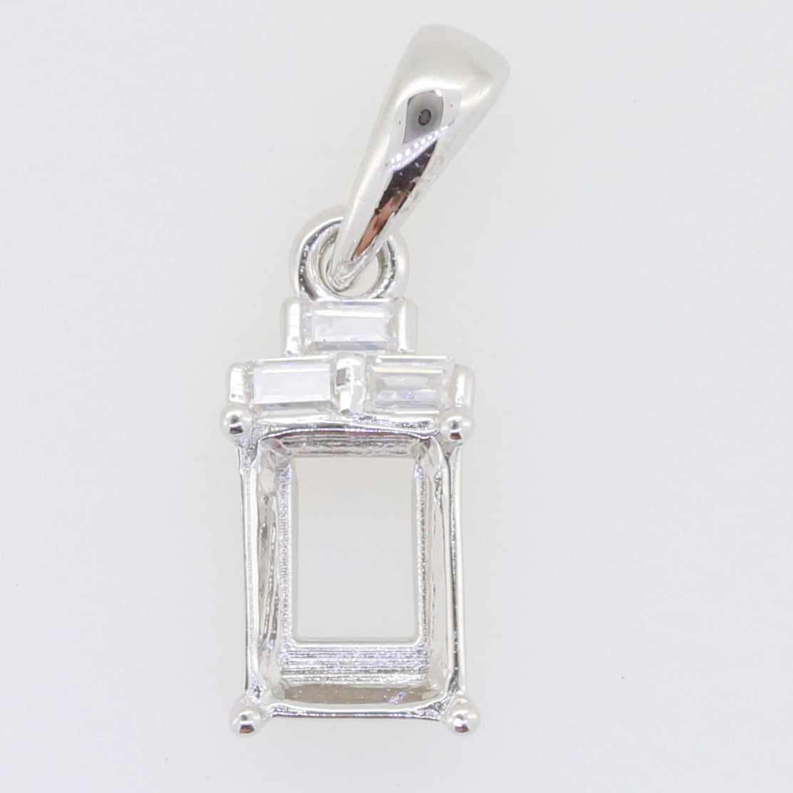 Sterling Silver Semi Mount Pendant Setting Emerald OCT 8X6mm White Topaz - Syzjewelry