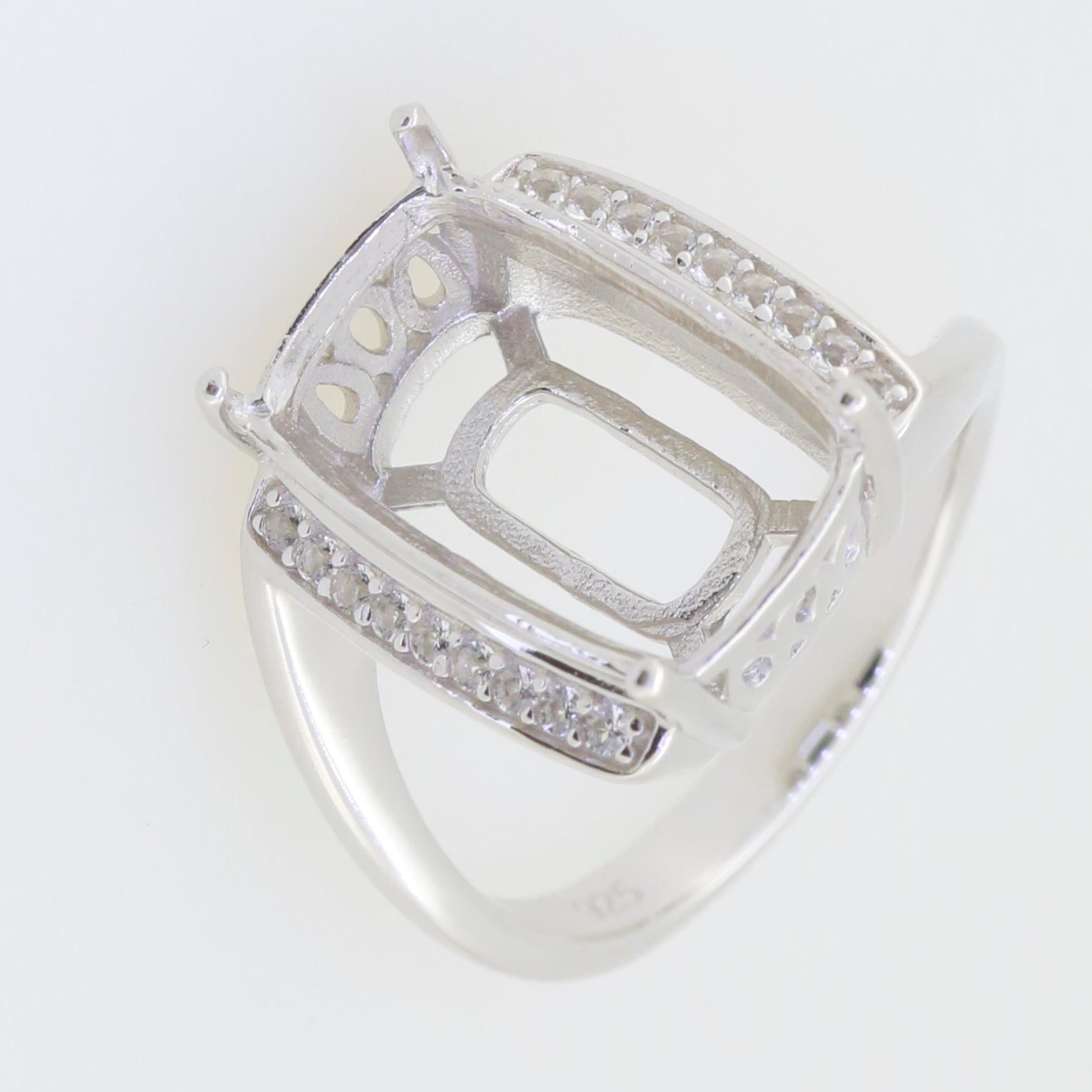 Sterling Silver Semi Mount Ring Setting Cushion CU 16X10mm White Topaz - Syzjewelry