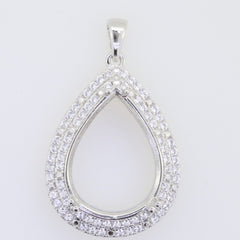 Sterling Silver Semi Mount Pendant Setting Pear PE 20X15mm White Topaz - Syzjewelry