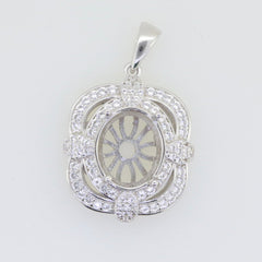 Sterling Silver Semi Mount Pendant Setting Oval OV 12x10mm White Topaz - Syzjewelry