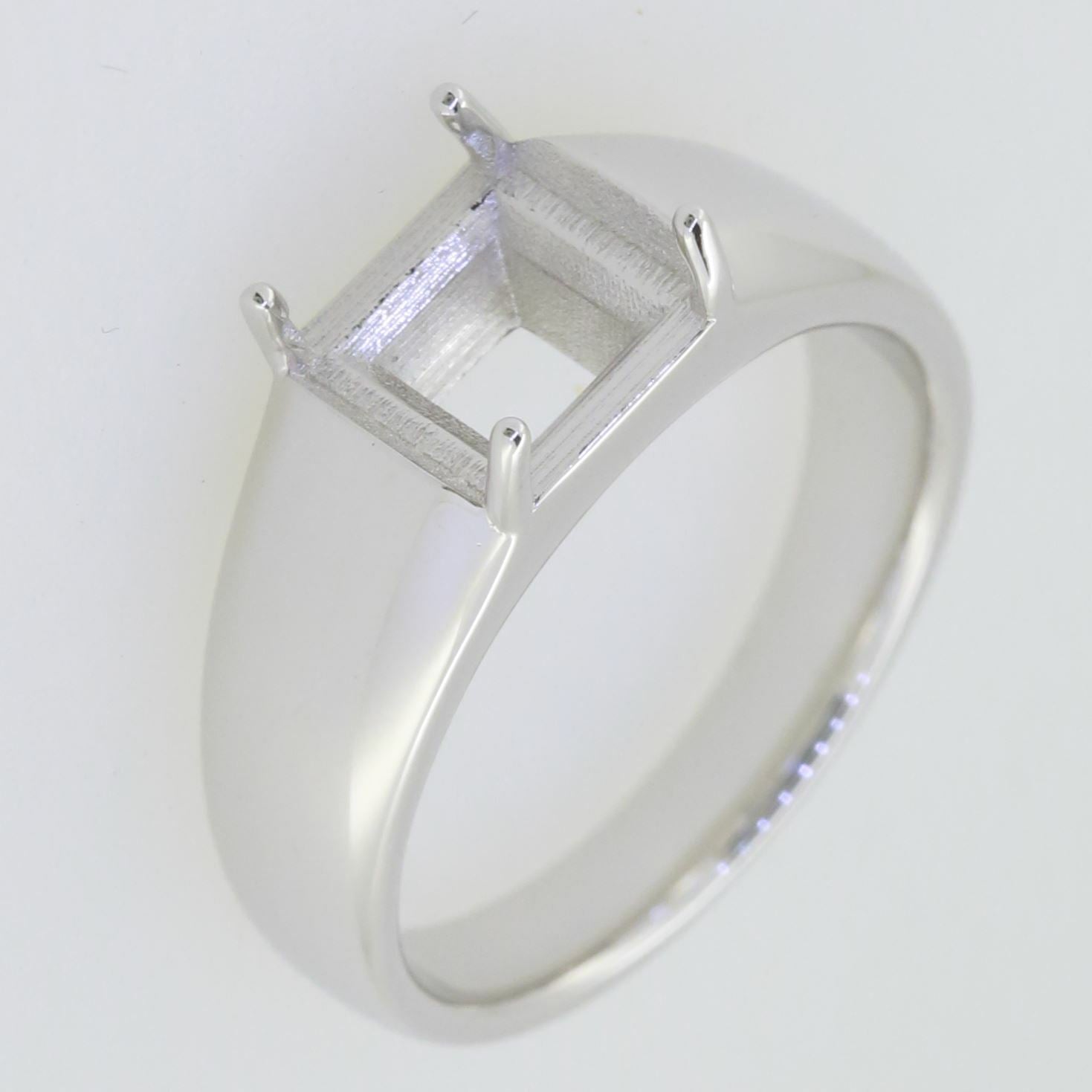 Men's Sterling Silver Semi Mount Ring Setting Princess SQ 7X7mm Size 10 - Syzjewelry